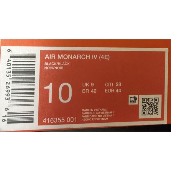 Nike Air Monarch IV Men\'s Black/Black Size 10 Brand New In Box 416355-001 main image 6